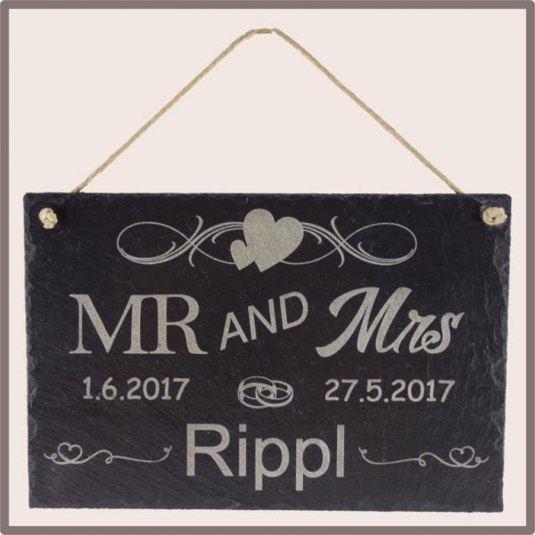 Schiefer Schild "Mr&Mrs" 30x20