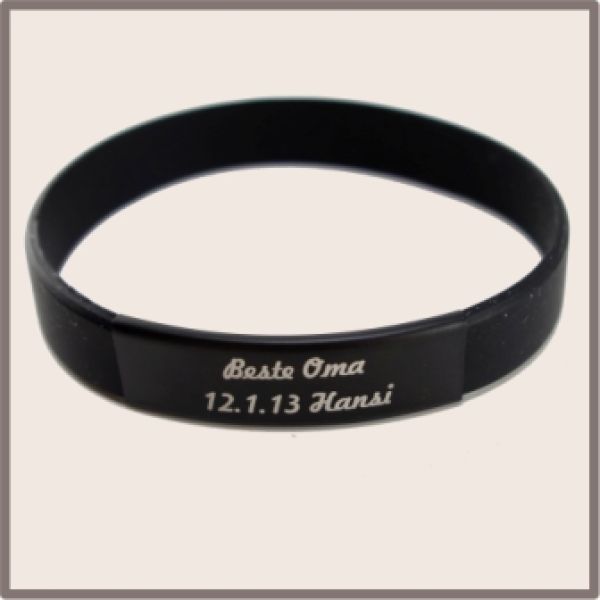 Schwarzes Silikonarmband mit Gravur